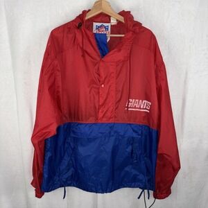 Vintage NFL Game Day New York Giants Pullover Jacket Mens XL Red Blue Nylon